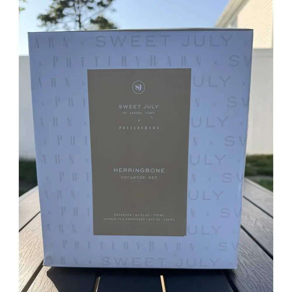 New In Box Pottery Barn Sweet July Herringbone Decanter Gift Set